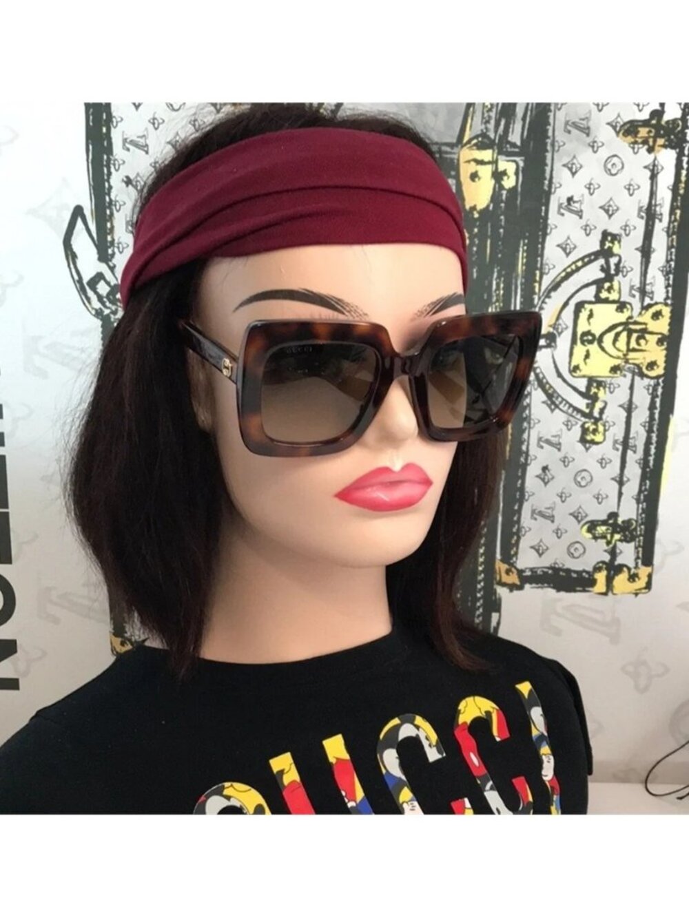 New Authentic Gucci GG0328S 002 Havana Brown Oversized Square Sunglasses